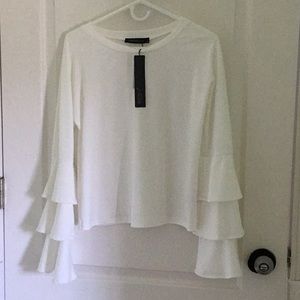 Zanzea White Ruffled Long Sleeved Top Sz M